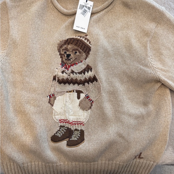 Polo Ralph Lauren Rolled Neck Cotton Sweater with Bear Motif in dark almond marl - Picture 4 of 4
